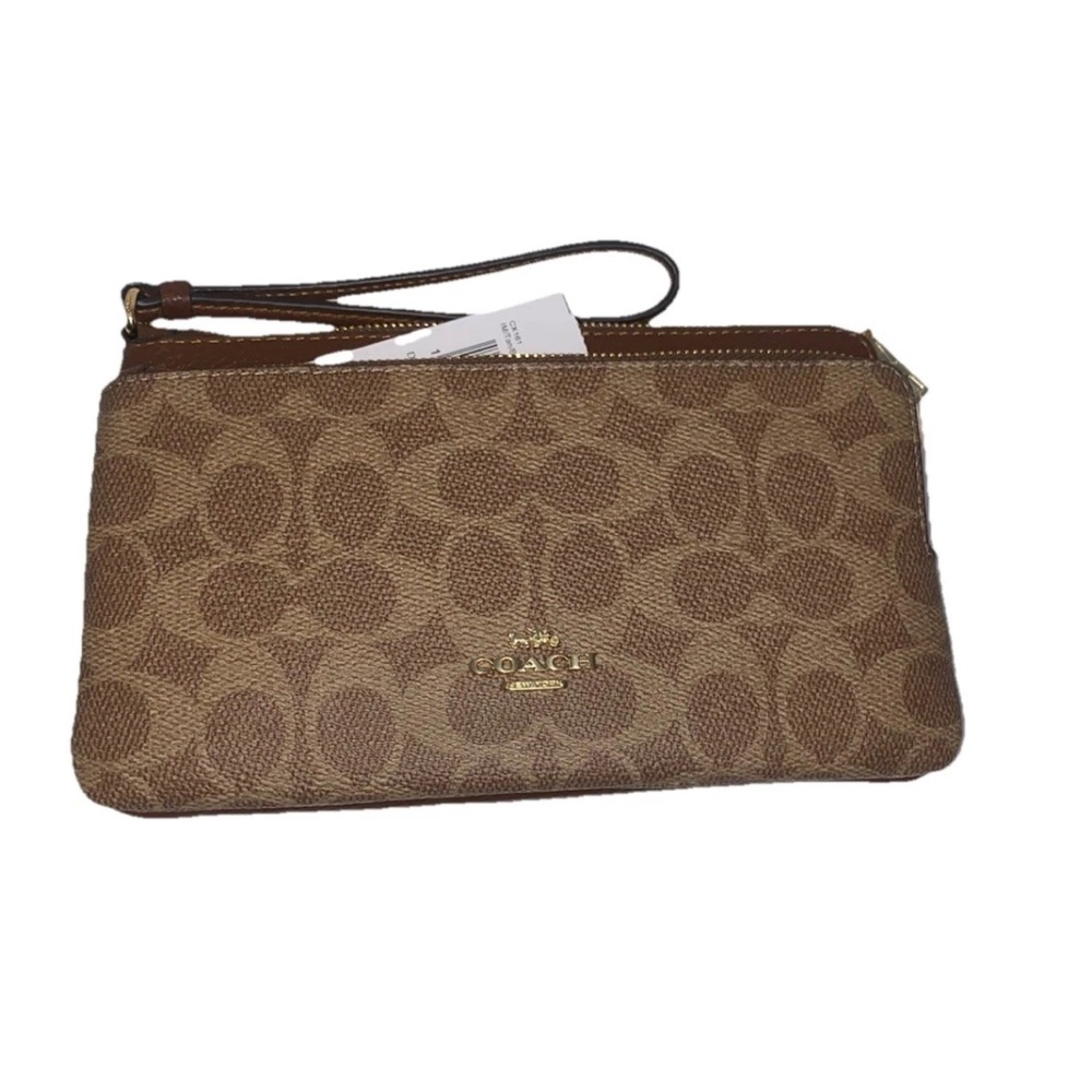 Coach Signature Tan Wristlet Clutch - Picture 6 of 15